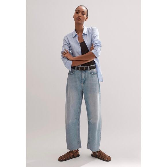 ME+EM Frayed Hem Engineered-Leg Jeans Barrel Pants Size 25 Cotton Blue - Picture 2 of 15